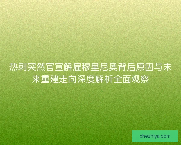 热刺突然官宣解雇穆里尼奥背后原因与未来重建走向深度解析全面观察
